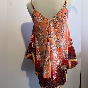 Women’s Pullover/Handkerchief/Tank Top, L, Floral, Orange/Red, Unique Spectrum